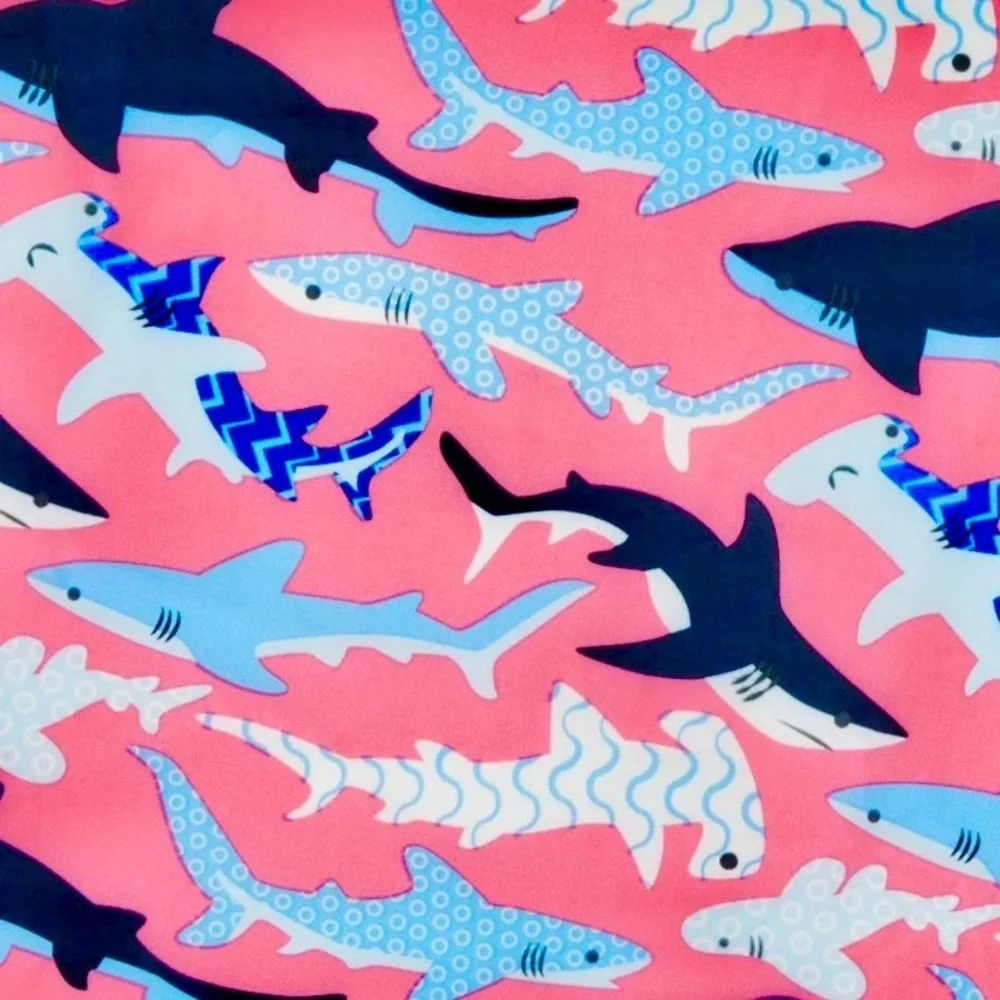 Member’s Mark Men's Resort Liner Swim Trunk Blue & White Sharks/Pink Background